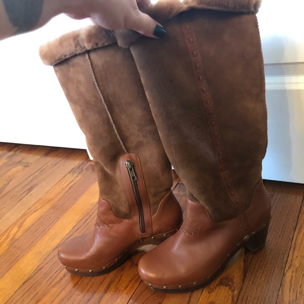 UGG knee high boots leather suede brown tan studs